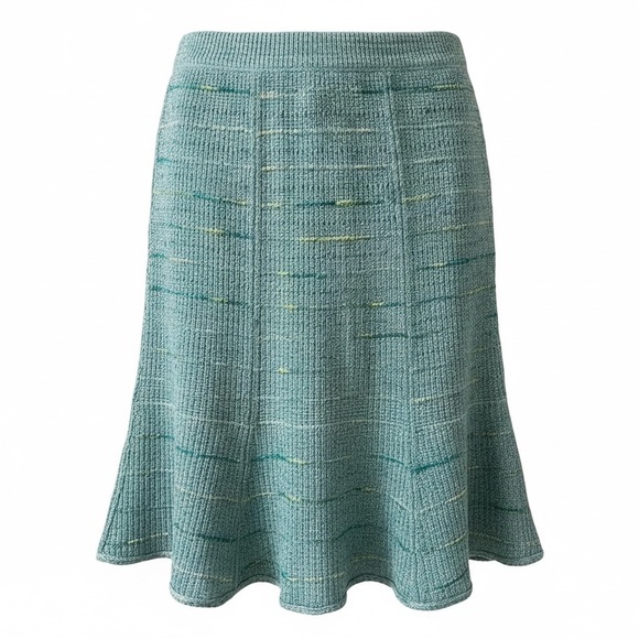 ST JOHN Collection Vintage Teal Blue Textured Knit Flared Midi Skirt Size 0 USA